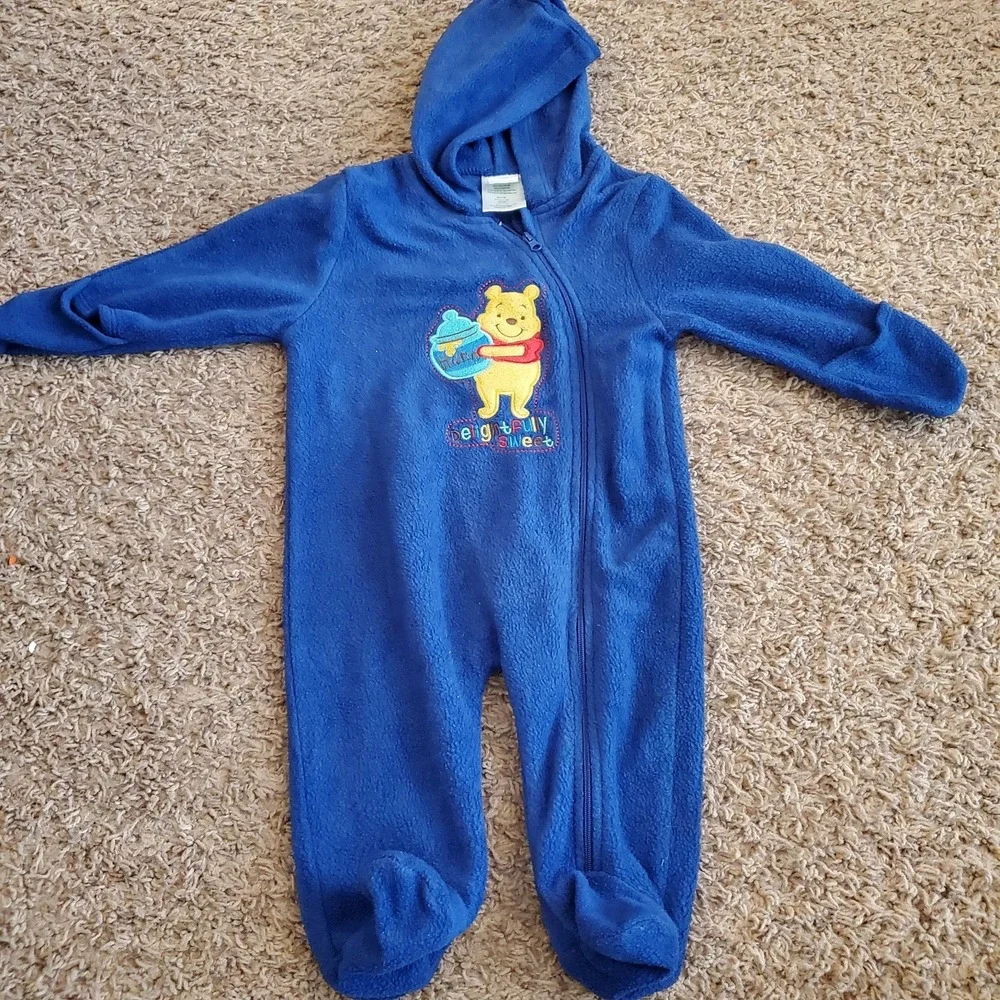 Vintage Disney Winnie‎ the Pooh Blue Baby Snow Suit 6 To 9 Months Embroidered